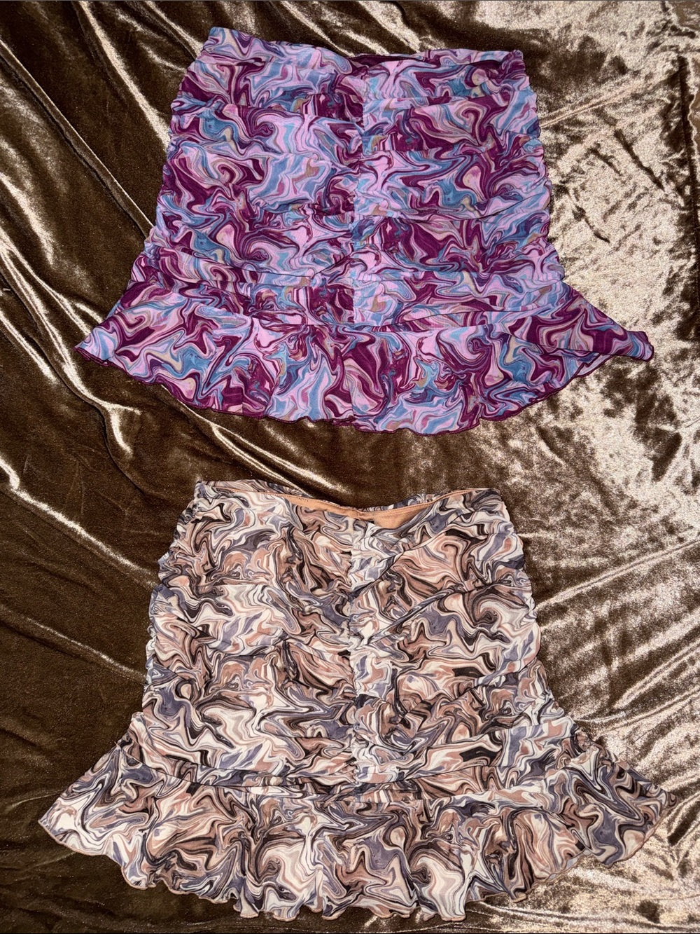 🪻🐚🥥Forever 21 Purple and Pink Marble Ruffle Mini Skirt stretchy